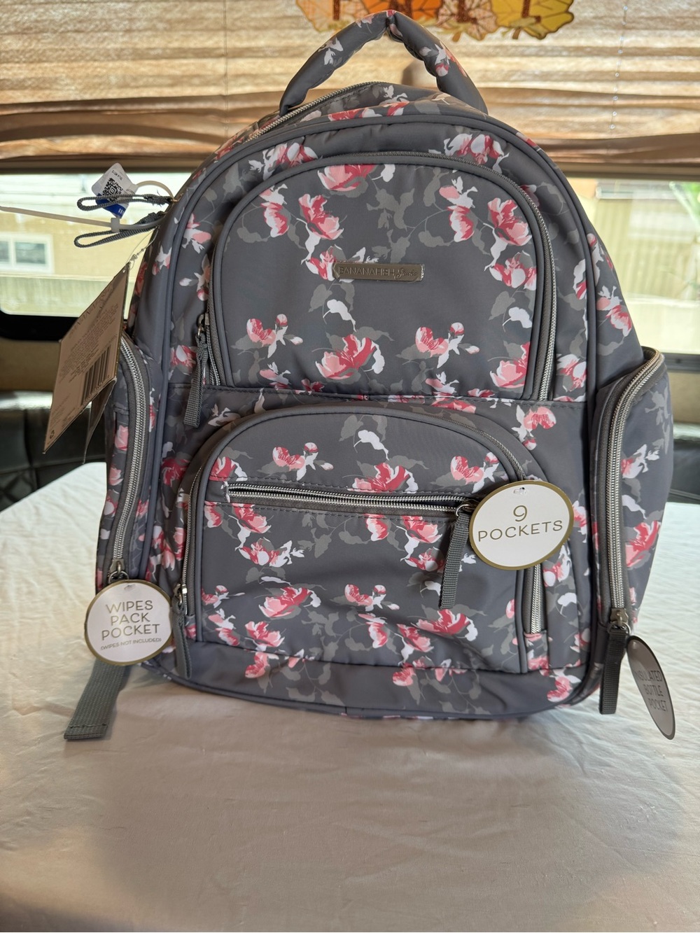 Gray Floral Multi-Pocket Women's Backpack - 9 Pockets